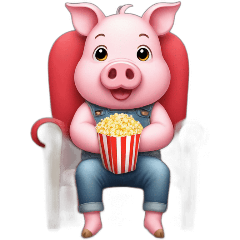 Cute pig sitting on a chair with popcorn emoji