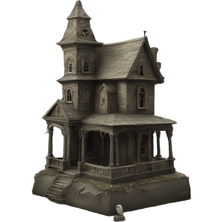 Haunting graveyard field Pre-Victorian ornate mansion birdhouse diorama  emoji