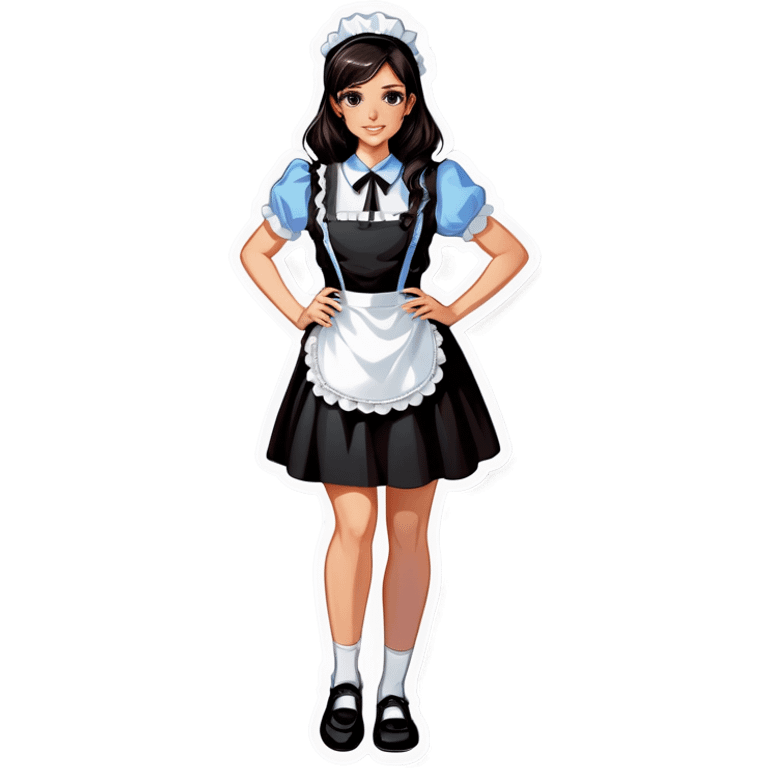 Realistic woman wearing short skirt maid costume long dark hair emoji