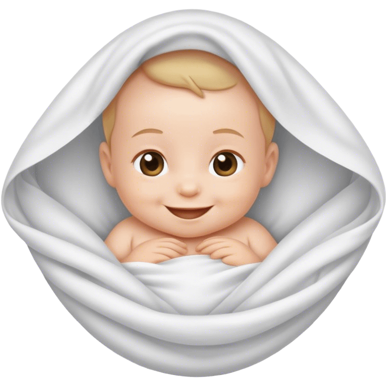 newborn baby smiling in white sheet emoji