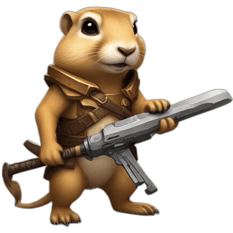 Prairie dog from World of Warcraft holding a weapon bigger than him emoji