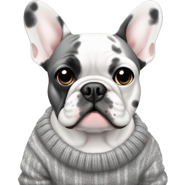 Grey with black spots French  bulldog in sweater emoji