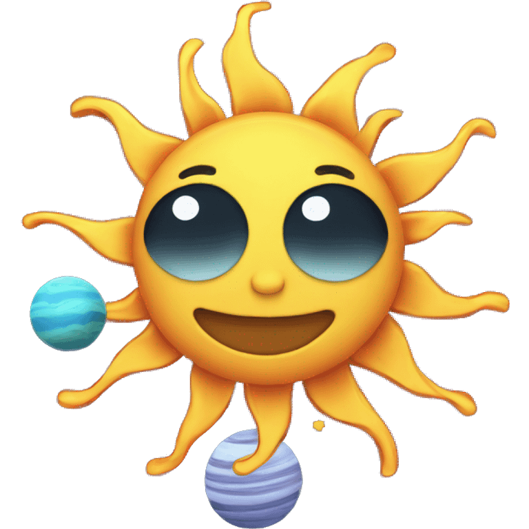 sun with planets in cartoon style emoji