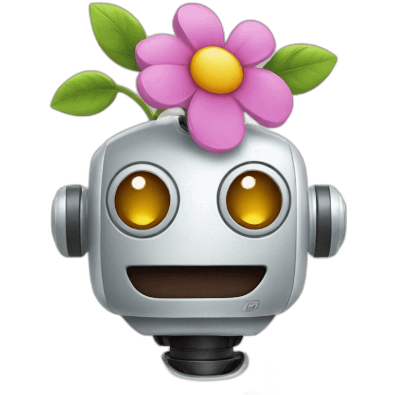 happy robot with flower emoji