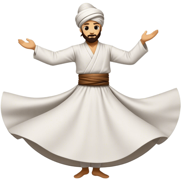 Cinematic Realistic Whirling Dervish Pop Culture Emoji, showcasing a mystical portrayal of traditional Sufi dance rendered with fluid textures and dynamic, spiritual lighting. emoji