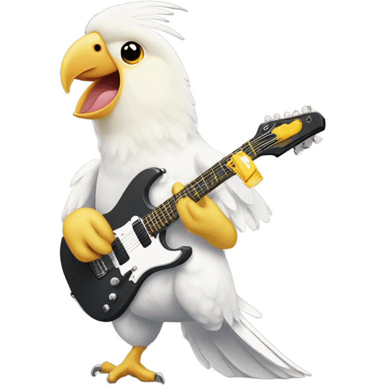 White cockatiel playing electro guitar emoji