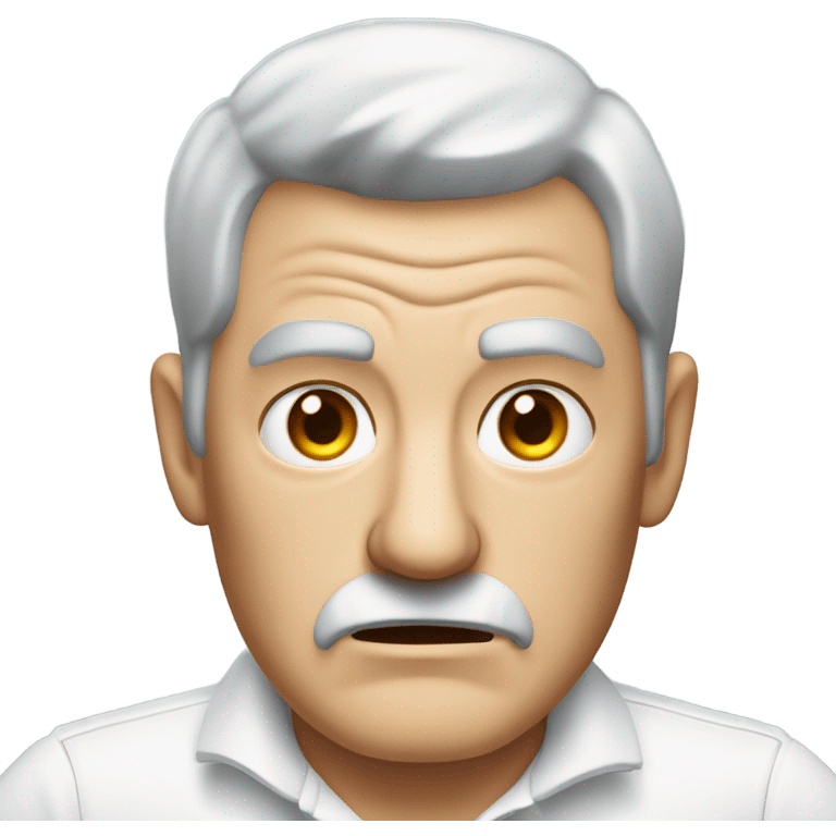 old angry english man, grey hair, no facial hair. wearing a white smart polo shirt with black buttons. emoji