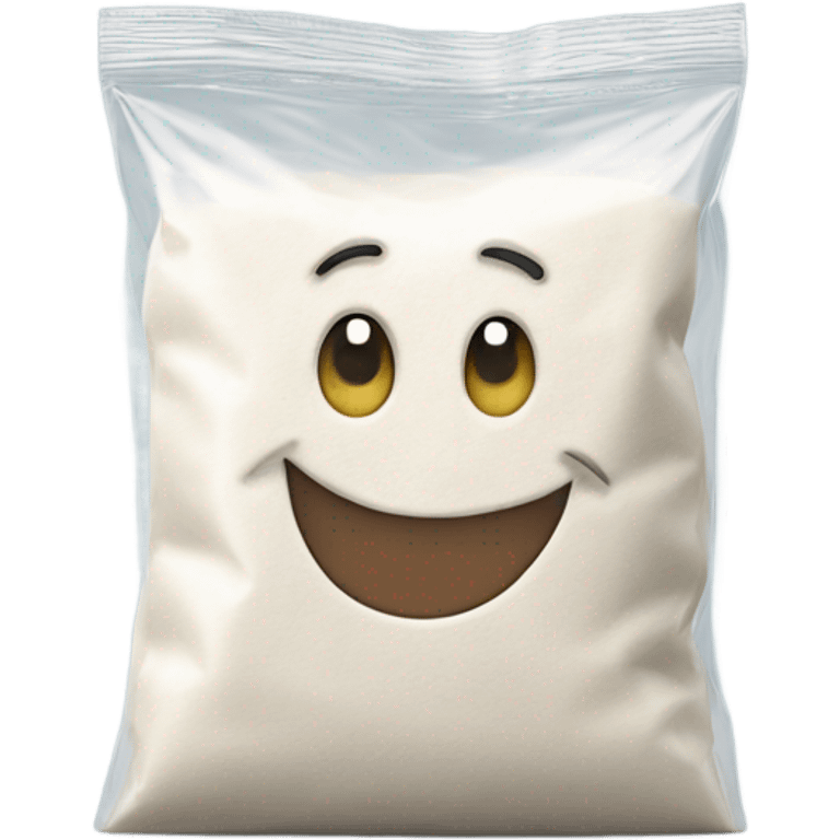 happy small bag of white flour in a clear bag emoji