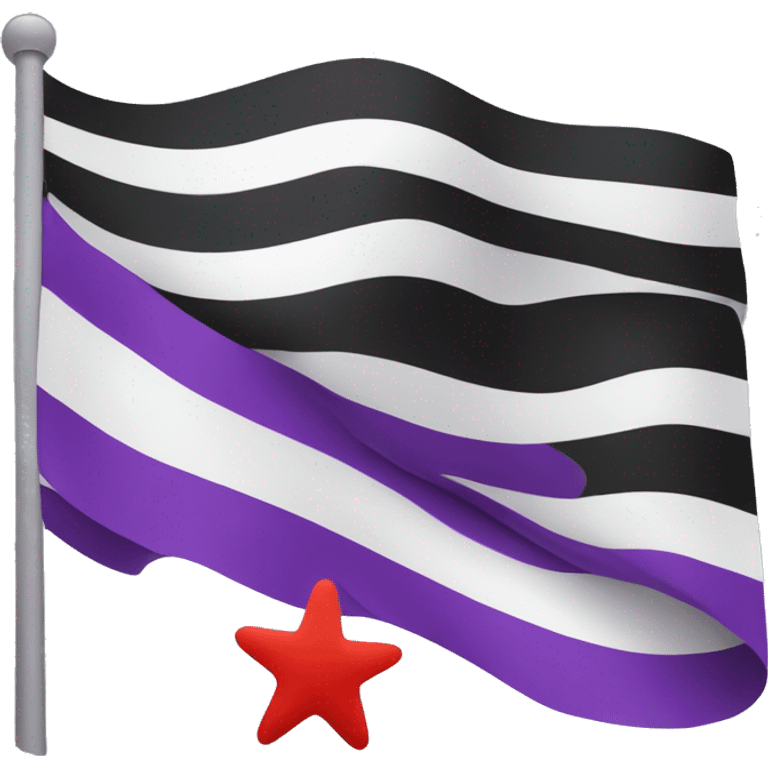 A flag emoji of a horizontal tricolor of black, white, and purple. In the center of the flag is a red five-pointed star emoji