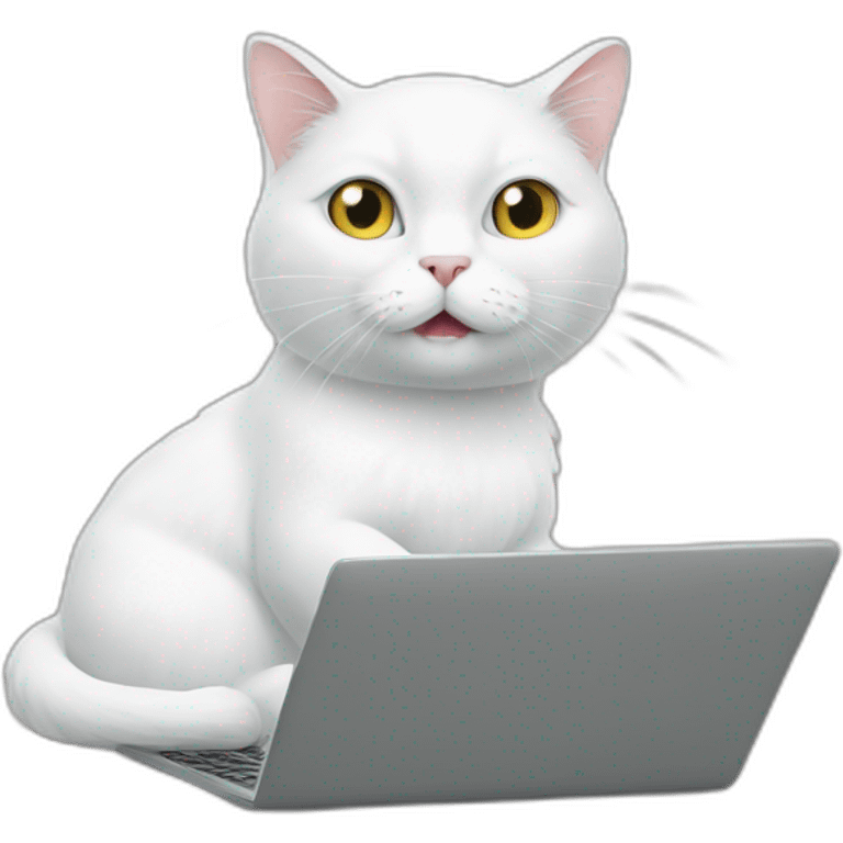 White cat typing on a laptop meme  emoji