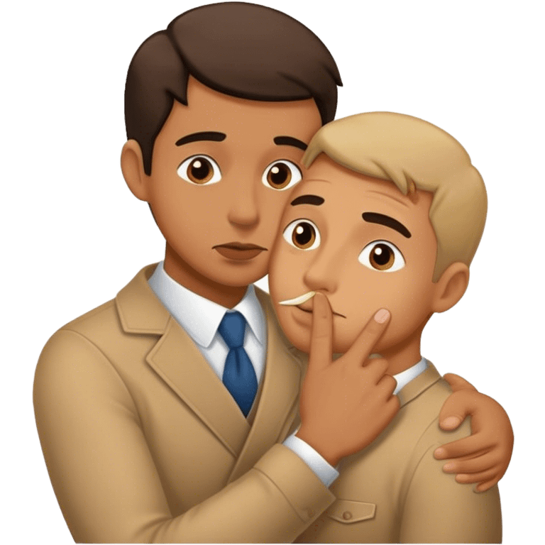 A guy hugging somone and shushing emoji