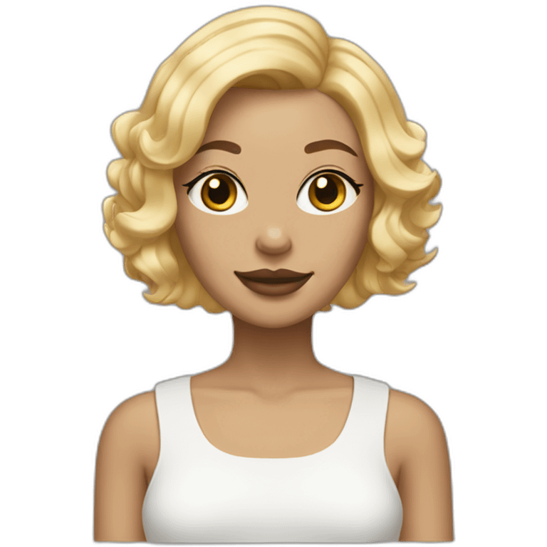 Blond lady with shoulder length bob haircut and a black and white Pitbull emoji