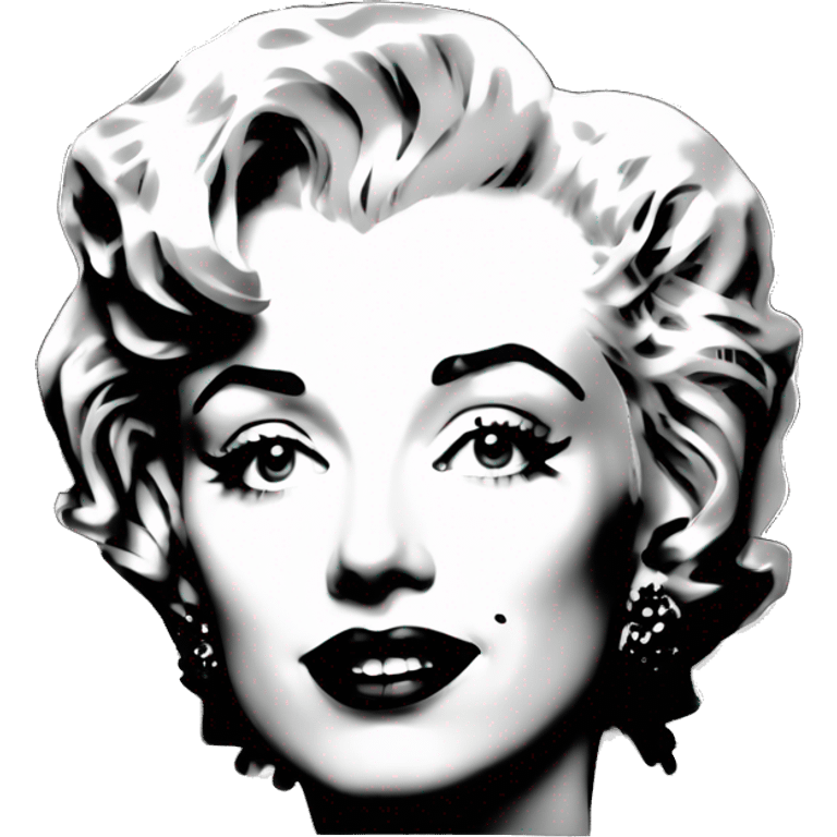 Black and white halftone collage of a face Marilyn  red lips emoji