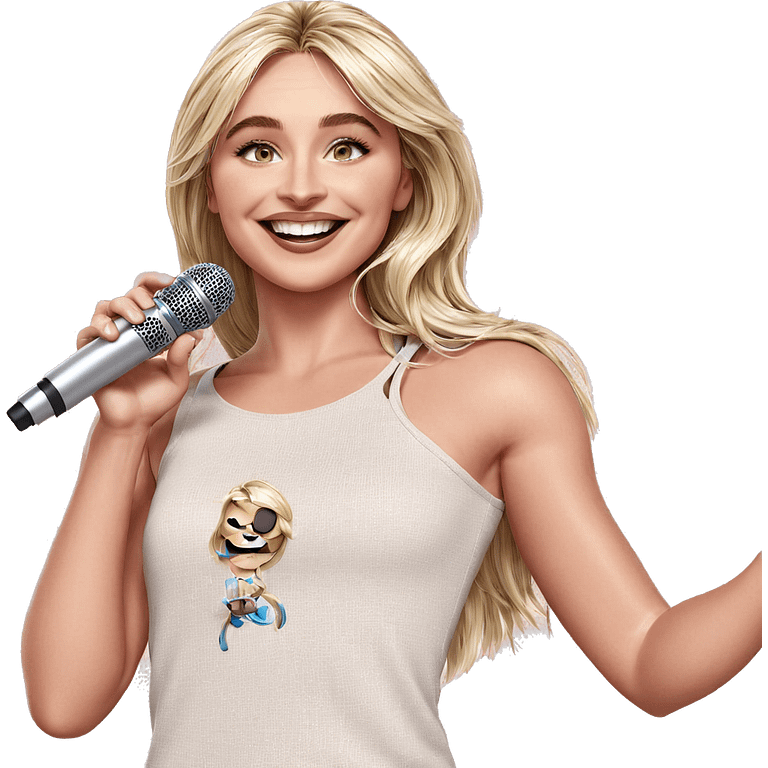 smiling girl with microphone emoji