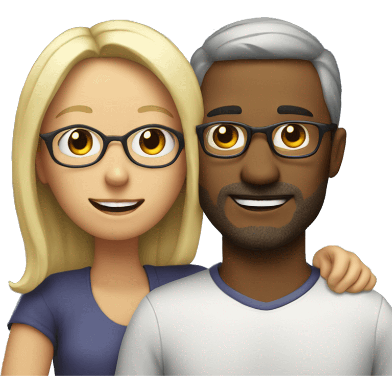 40 year old man with blond hair and glasses hugs a 40 year old woman with dark brown half long hair emoji