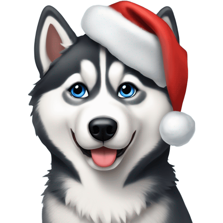 Siberian husky with Santa hat  emoji