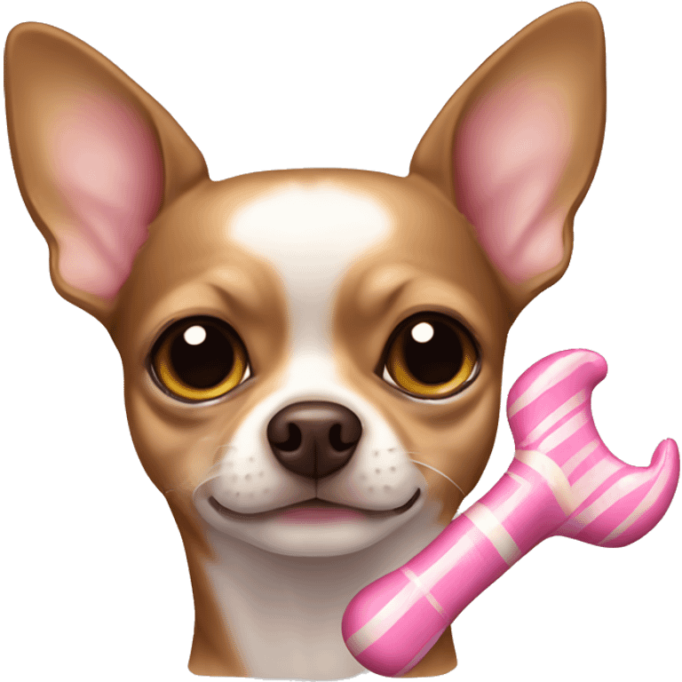 brown stripe chihuahua with a pink bone  emoji