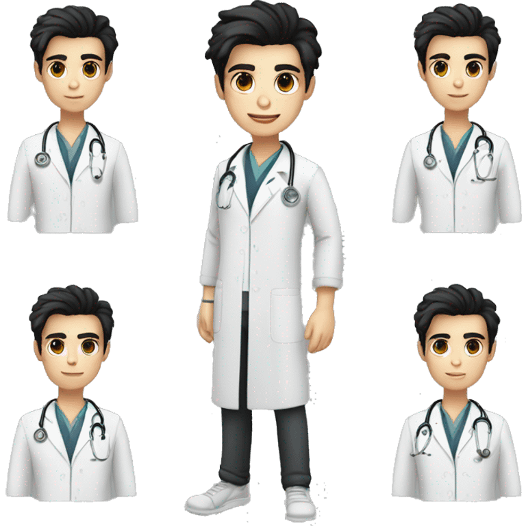 a teenager doctor 20 years old boy student white skin, weavy black hair emoji