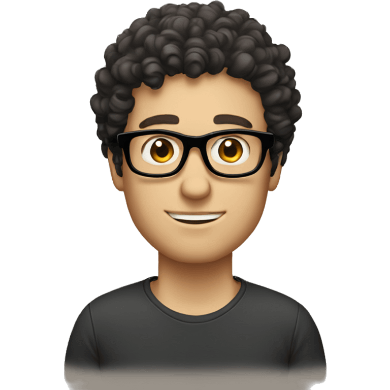 caucasian guy with short dark curly hair and black glasses emoji