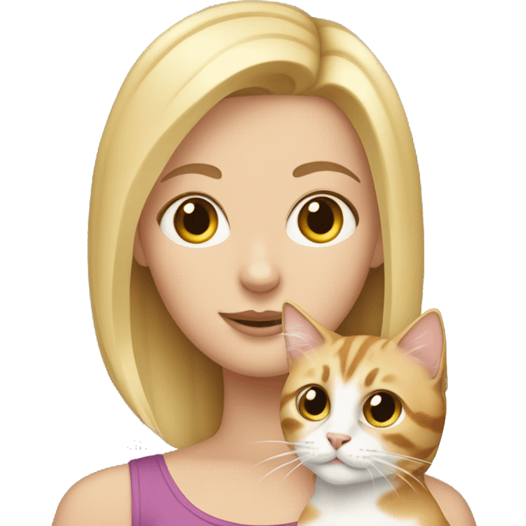 White girl with blonde hair holding a tabby cat  emoji