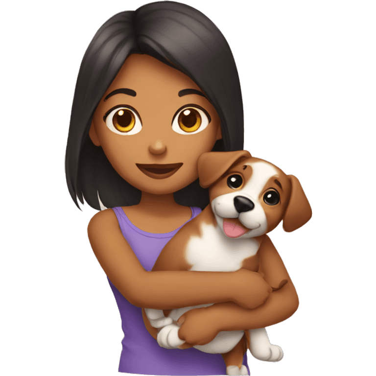 A girl holds a puppy emoji