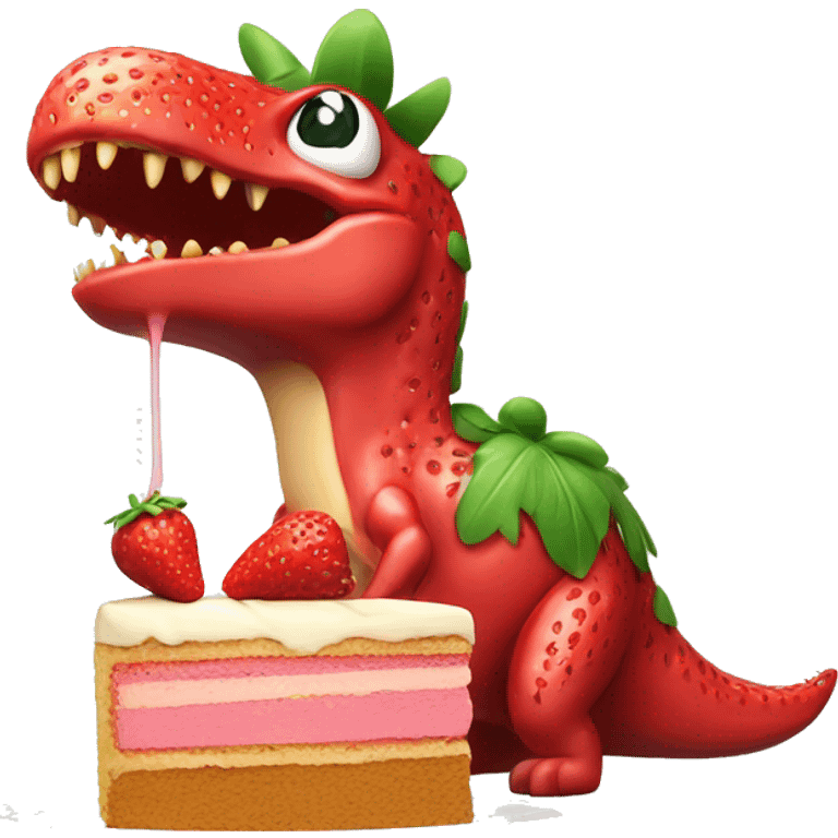 Strawberry dinosaur eating cake  emoji