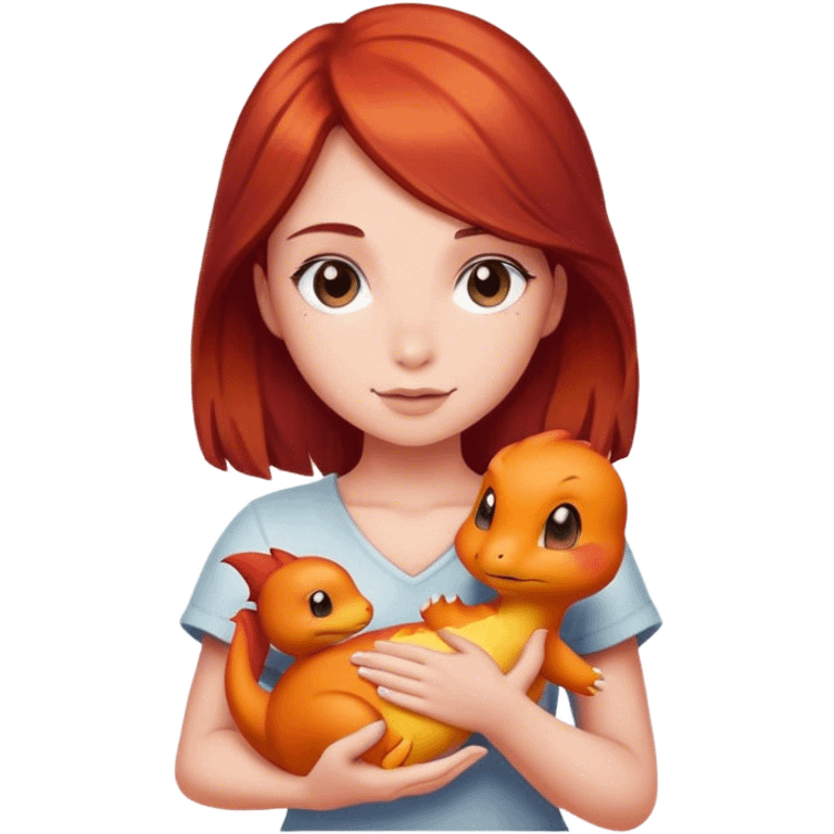 Beautiful burgundy haired girl holding charmander emoji