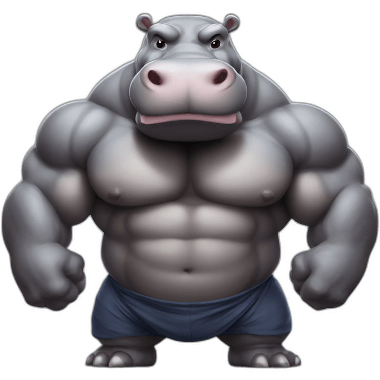 very strong and muscular hippo flexing emoji