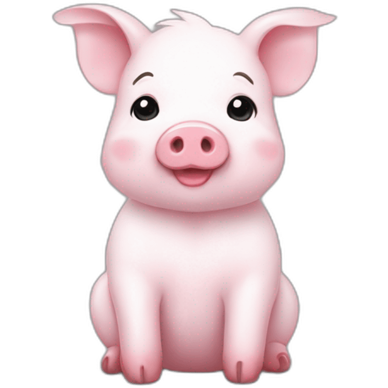 A cute pink fluffy baby pig with a white t-shirt on which there is a red heart and write : i love Bretagne emoji