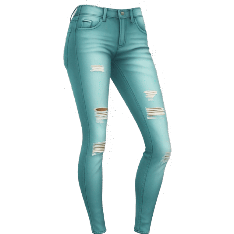 Hyper Realistic isolated side view of a pair of light teal distressed jegging pants. emoji