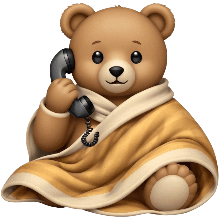 teddy bear cozy in blanket phone call emoji