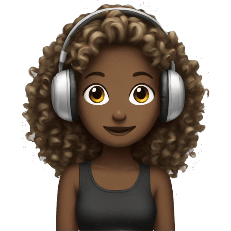 headphones dark brown with Blondie curly girl emoji