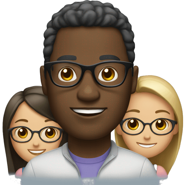 black guy with glasses with two girls emoji