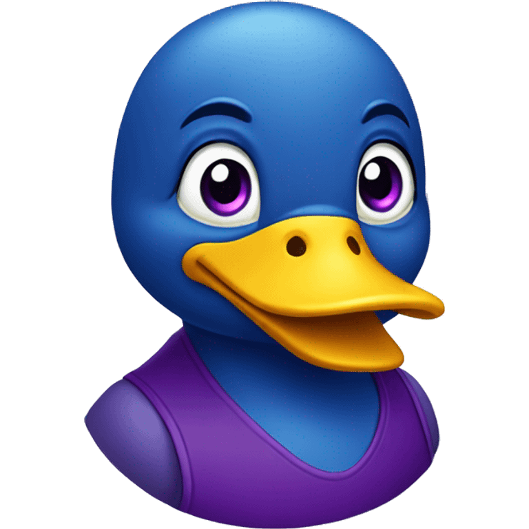 a blue duck with yellow beak and purple around its eyes emoji