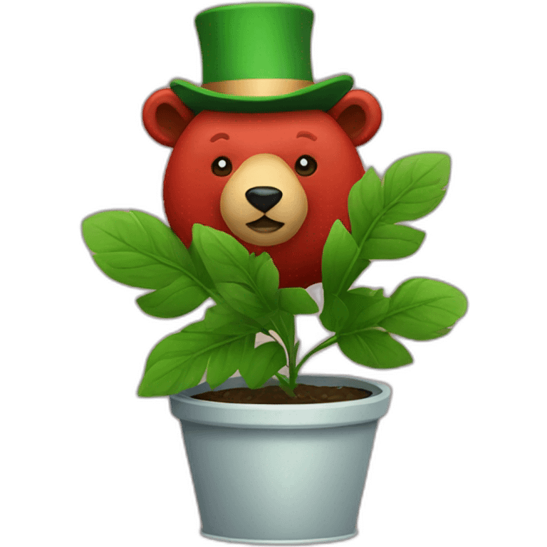 red bear head with green plant tophat emoji