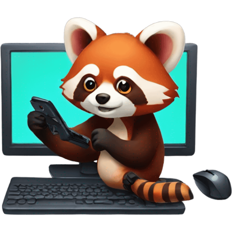 red panda playing pc games emoji