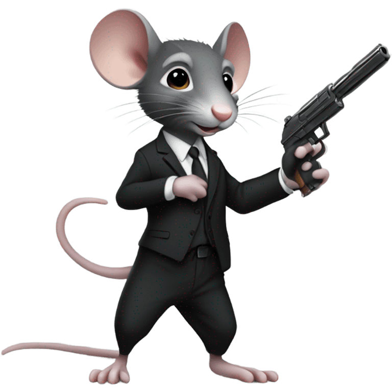 Rat in a black suit holding a gun emoji