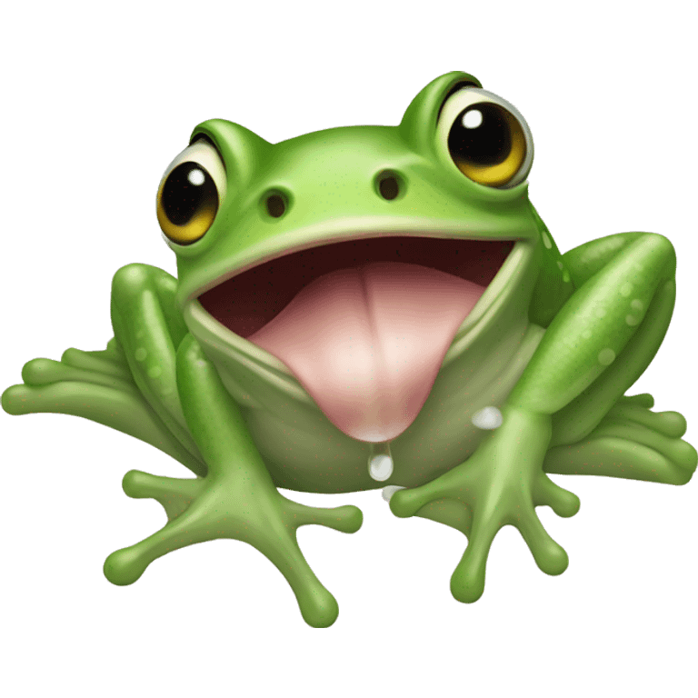 Frog catching a fly with long tongue emoji