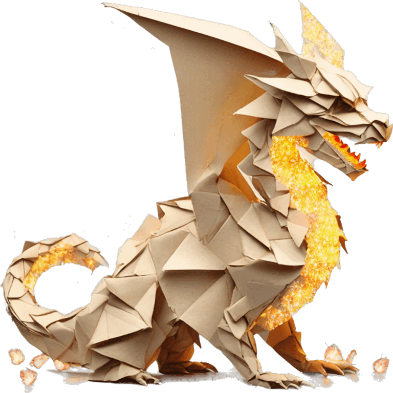 Beige Origami dragon made of newspapers on fire surrounded by fairy lights swirls covered in dried flowers bokeh library bunting floral flowers fire flames emoji