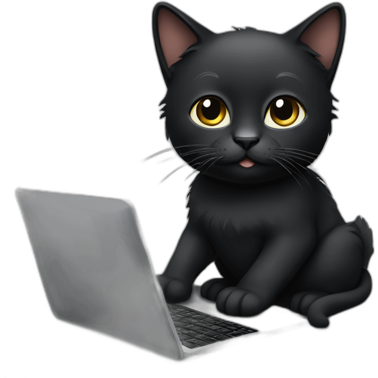 black kitty with lap top emoji