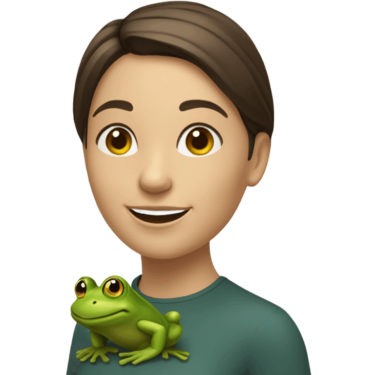 happy european brunette with short hair with frog on her  emoji