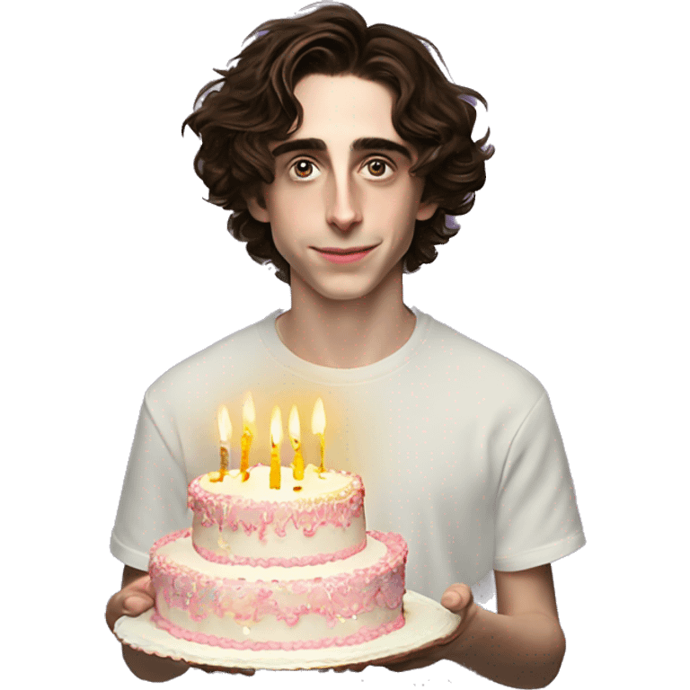 timothe chalamet carrying an extravagant birthday cake  where the candles spell out “Zoe 22nd birthday” emoji