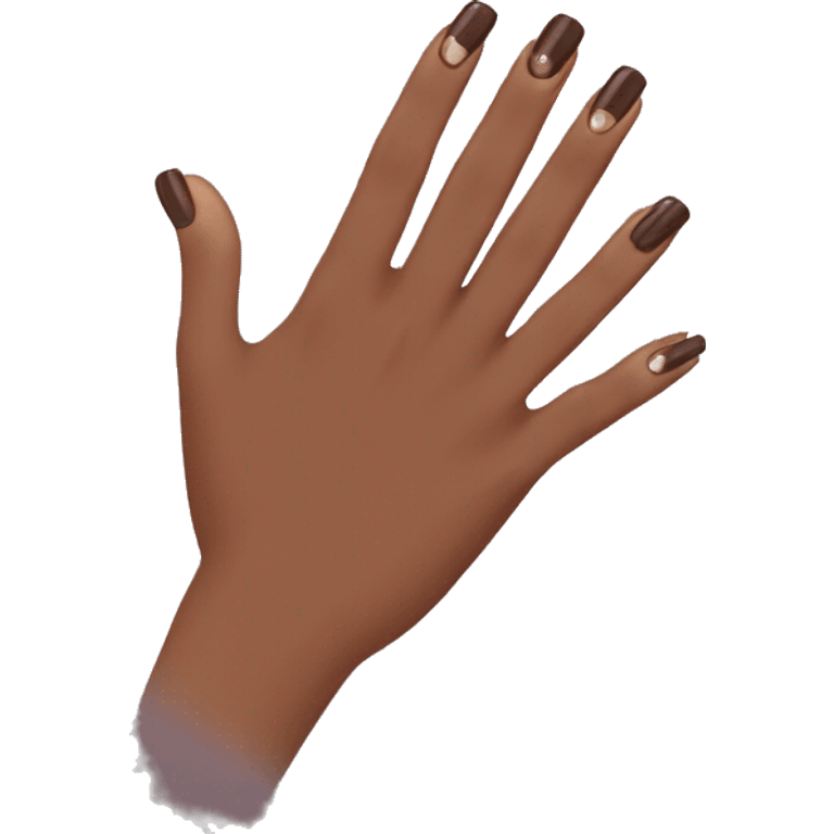 manicure with dark brown square nails emoji