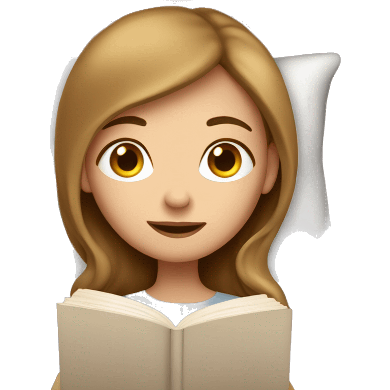 girl with light brown hair cosy in bed with book emoji