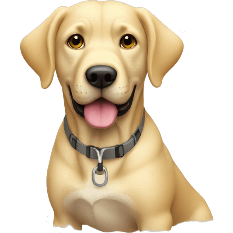 A cartoon labrador dog thinking about going on a hike in the park with a blonde girl emoji