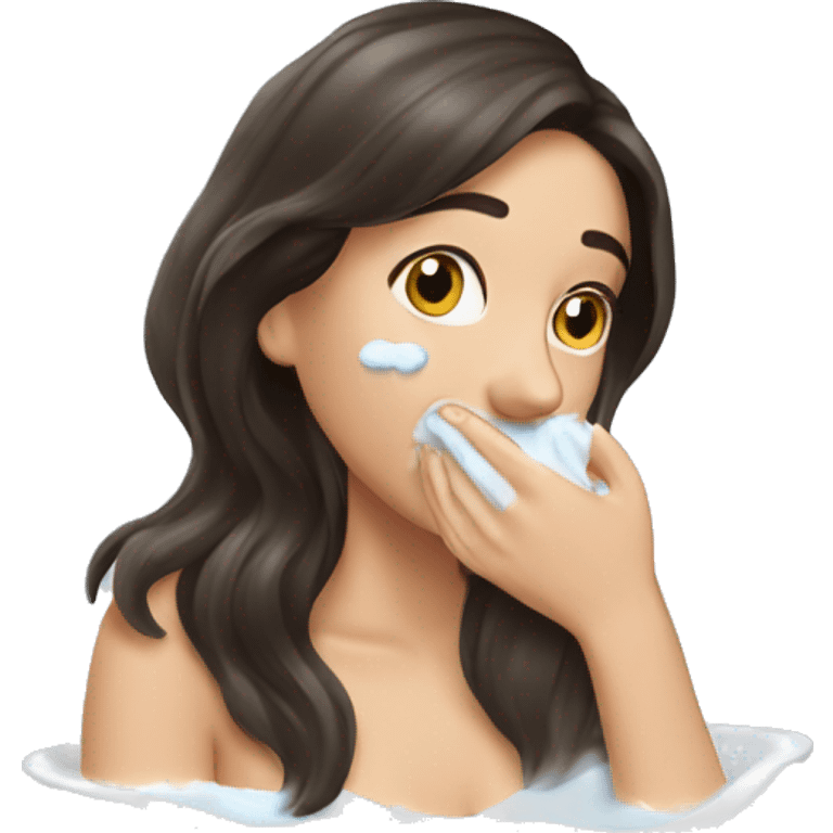 Pretty brunette woman washing her face  emoji