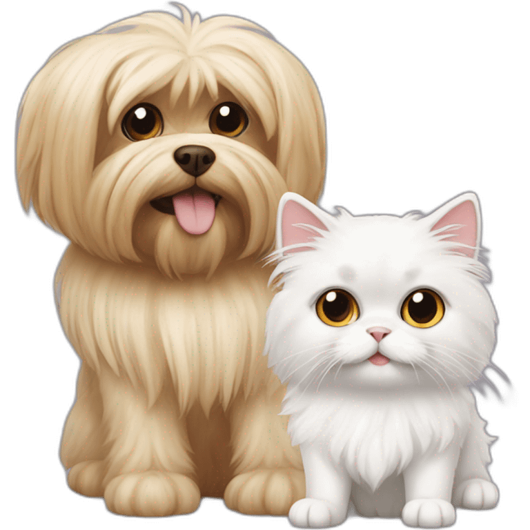 white persian cat being friends with a yorkie dog emoji