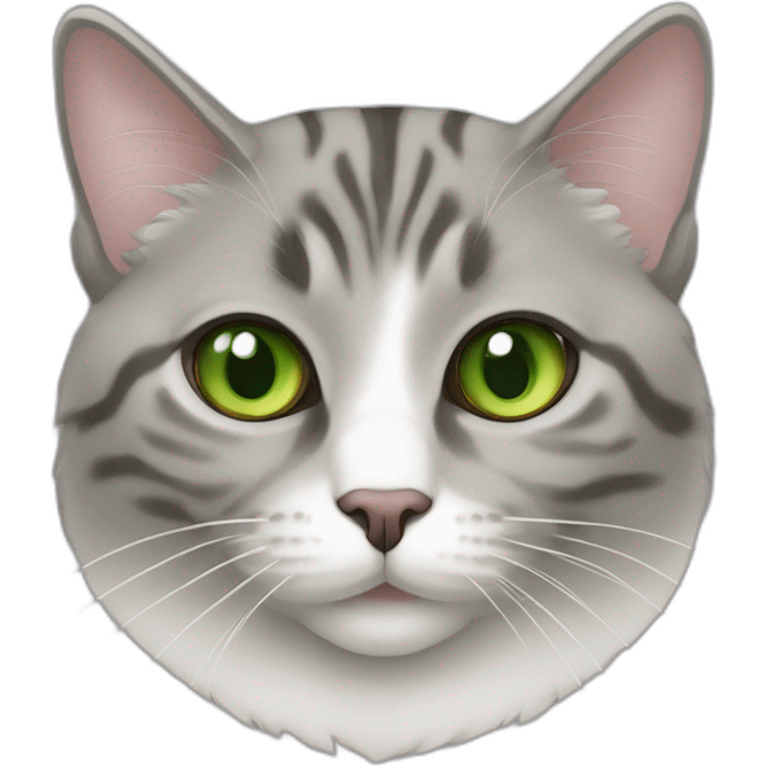 Green eyed fat Gray American bobtail cat  emoji