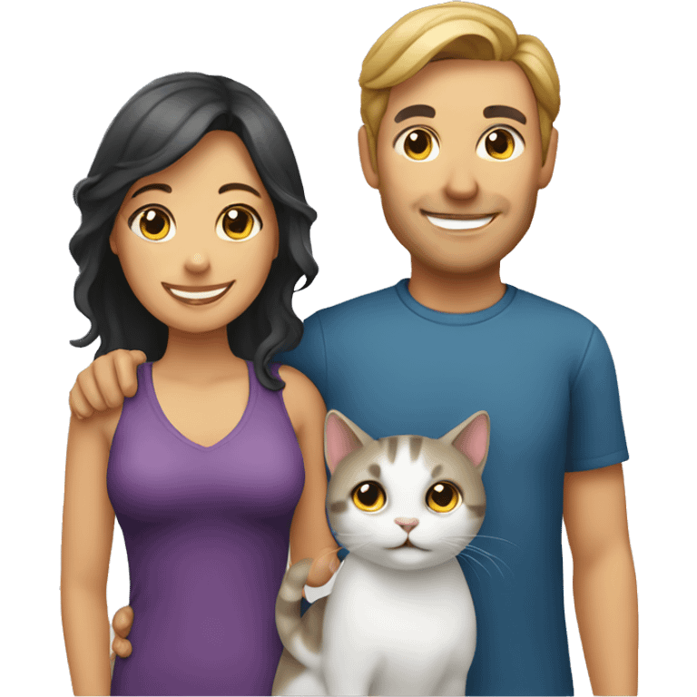 smiling woman and man with cat emoji