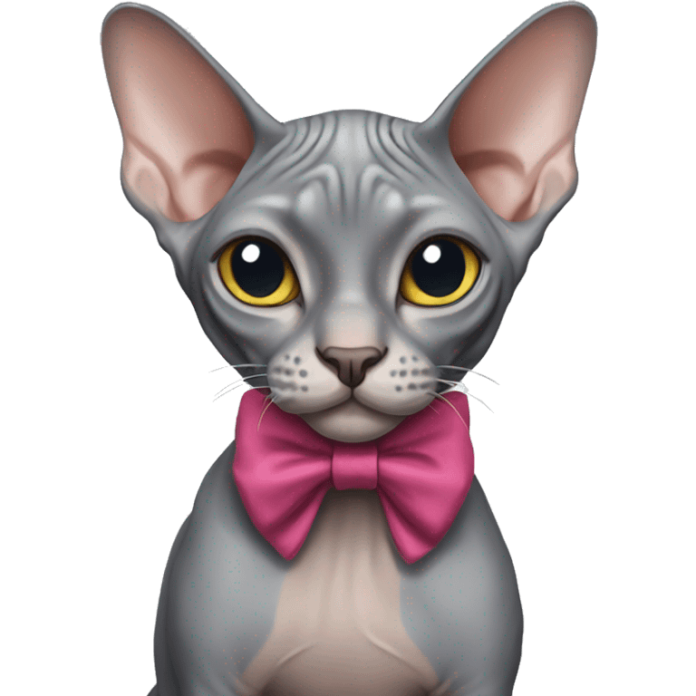 gray Sphynx cat with bow emoji